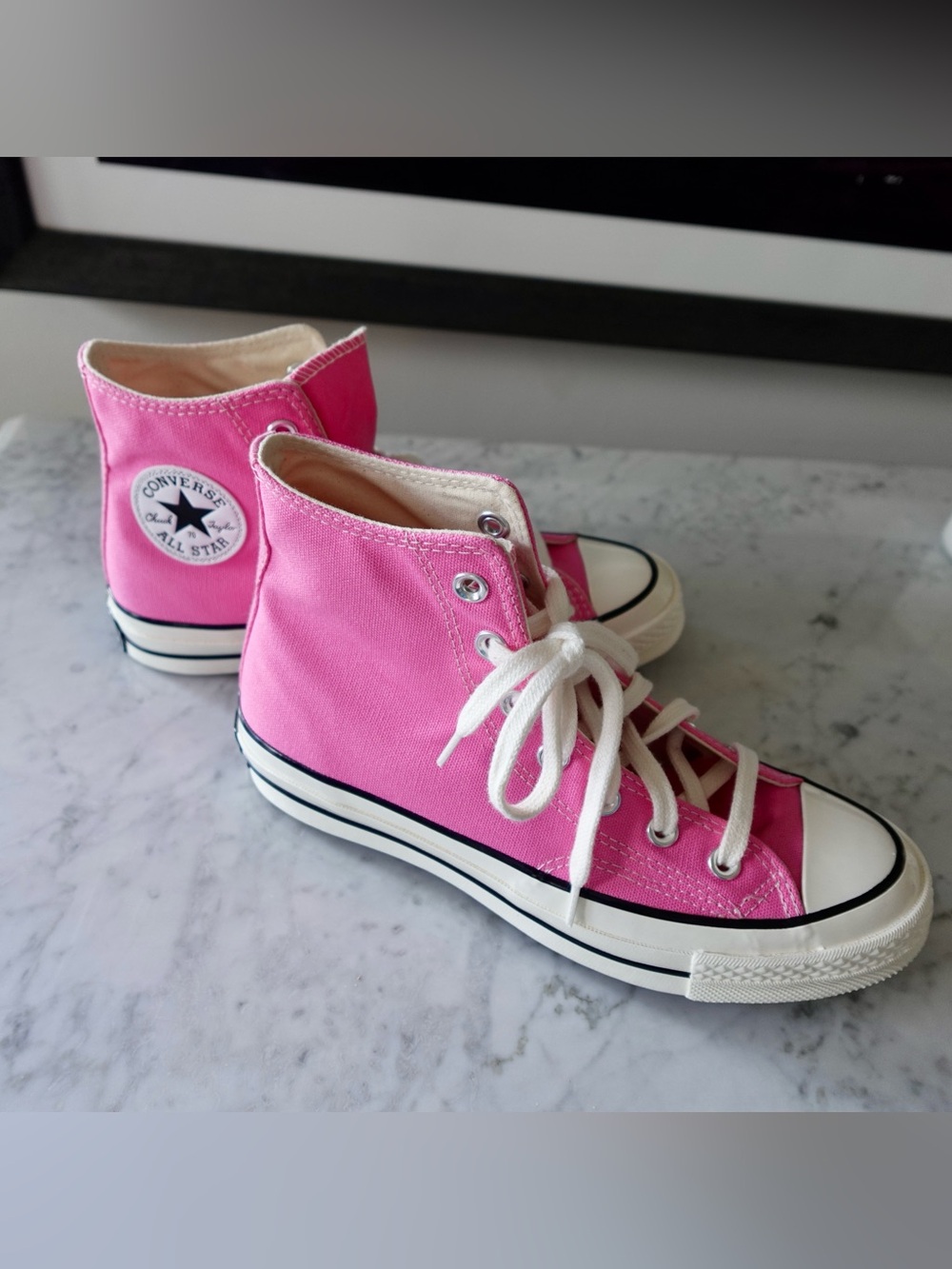 Women’s Converse High Top Barbie Sneakers in Bright Pink and White